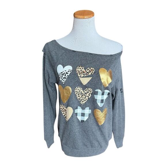 Cato Tops - NWT Womens Cato Distrssed Metallic Hearts Valentines Day Sweatshirt Pullover XS